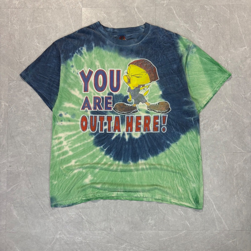 Vintage Looney Tunes Tweety Bird Tie Dye T-Shirt Mens XL Green Blue 90s Graphic